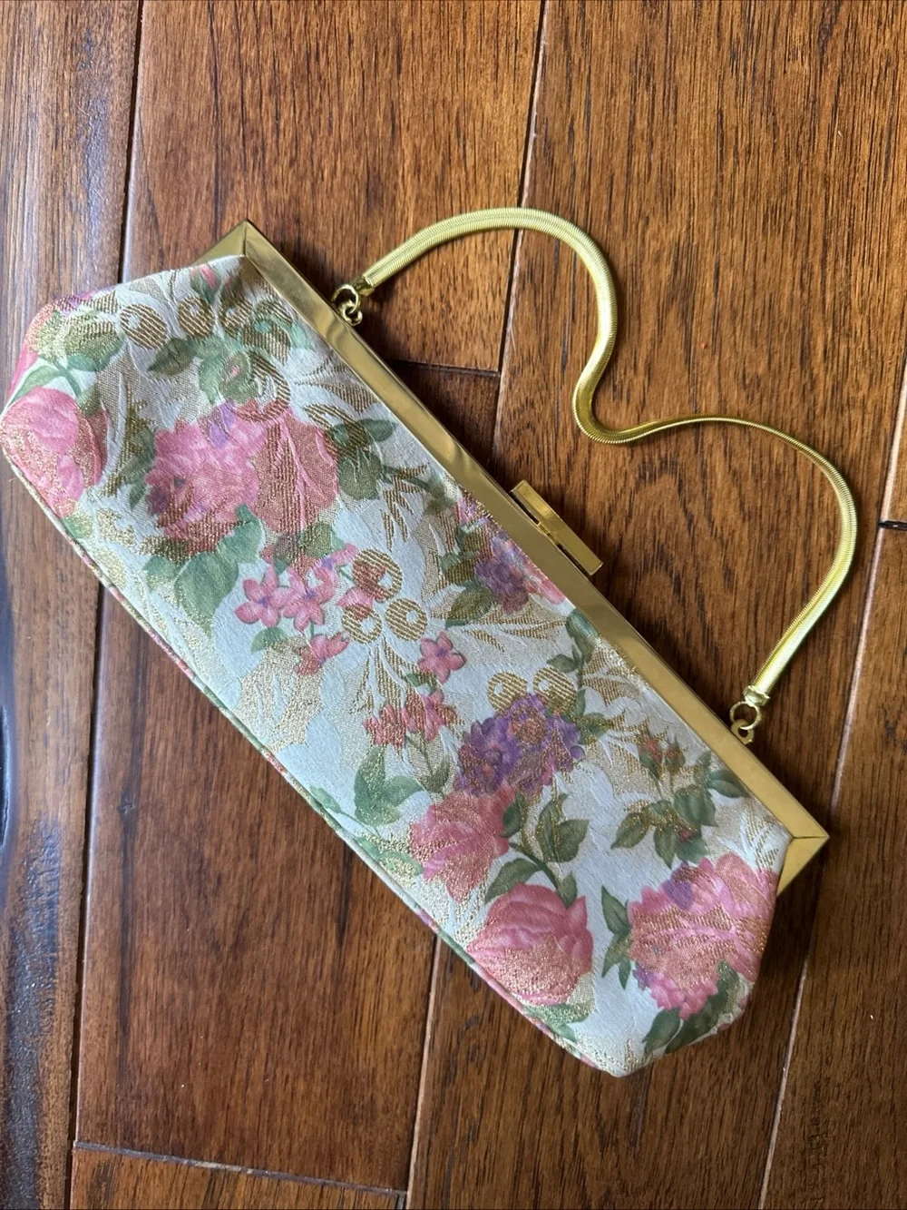 Floral Gold Clasp Clutch Fairy Garden Wristlet Purse Whimsical Girlhoodcore